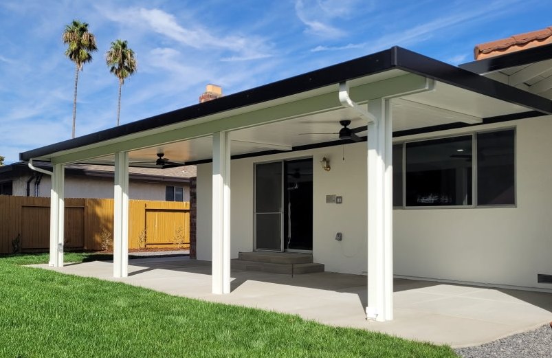 Custom aluminum patio cover installed by West Coast Awnings on a Roseville, CA home